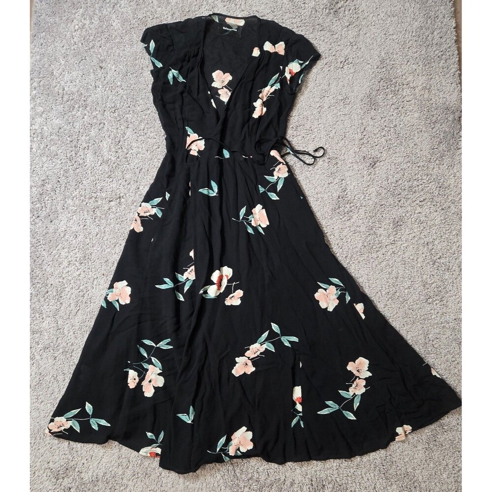 Reformation Black Midi Dress with Pink Floral Print